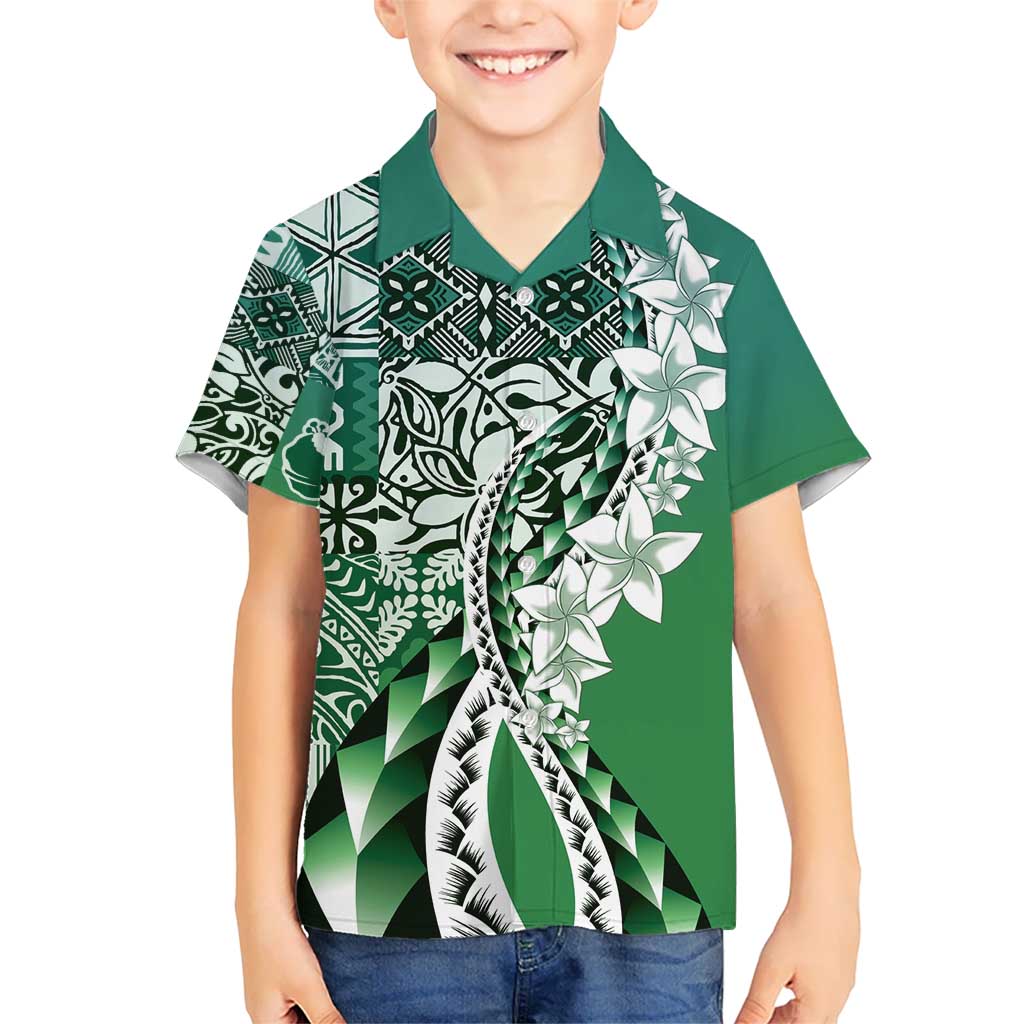Aloha Vintage Plumeria Hawaiian Tapa Pattern Kid Hawaiian Shirt Green Hawaiian Tapa Pattern - Polynesian Pride