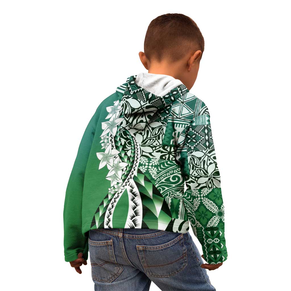 Aloha Vintage Plumeria Hawaiian Tapa Pattern Kid Hoodie Green Hawaiian Tapa Pattern - Polynesian Pride