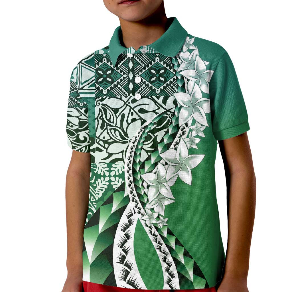 Aloha Vintage Plumeria Hawaiian Tapa Pattern Kid Polo Shirt Green Hawaiian Tapa Pattern - Polynesian Pride