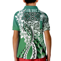 Aloha Vintage Plumeria Hawaiian Tapa Pattern Kid Polo Shirt Green Hawaiian Tapa Pattern - Polynesian Pride