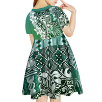 Aloha Vintage Plumeria Hawaiian Tapa Pattern Kid Short Sleeve Dress Green Hawaiian Tapa Pattern - Polynesian Pride