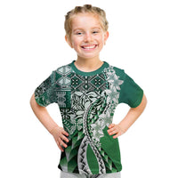 Aloha Vintage Plumeria Hawaiian Tapa Pattern Kid T Shirt Green Hawaiian Tapa Pattern - Polynesian Pride