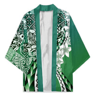Aloha Vintage Plumeria Hawaiian Tapa Pattern Kimono Green Hawaiian Tapa Pattern - Polynesian Pride