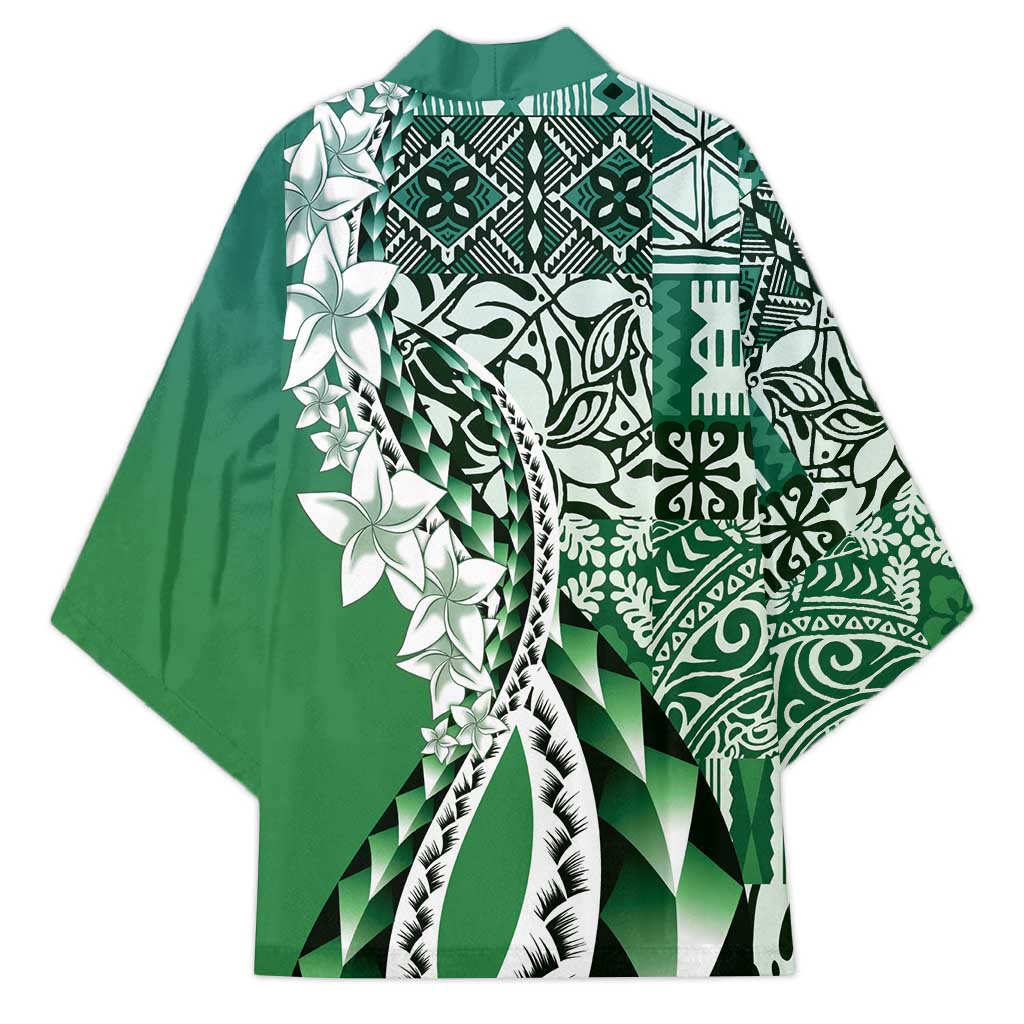 Aloha Vintage Plumeria Hawaiian Tapa Pattern Kimono Green Hawaiian Tapa Pattern - Polynesian Pride