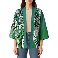 Aloha Vintage Plumeria Hawaiian Tapa Pattern Kimono Green Hawaiian Tapa Pattern - Polynesian Pride