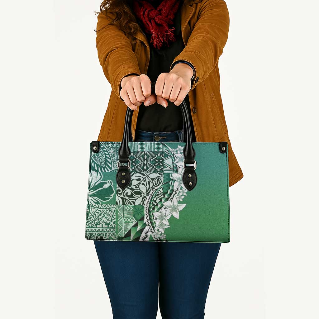 Aloha Vintage Plumeria Hawaiian Tapa Pattern Leather Bag Green Hawaiian Tapa Pattern - Polynesian Pride