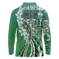 Aloha Vintage Plumeria Hawaiian Tapa Pattern Long Sleeve Polo Shirt Green Hawaiian Tapa Pattern - Polynesian Pride