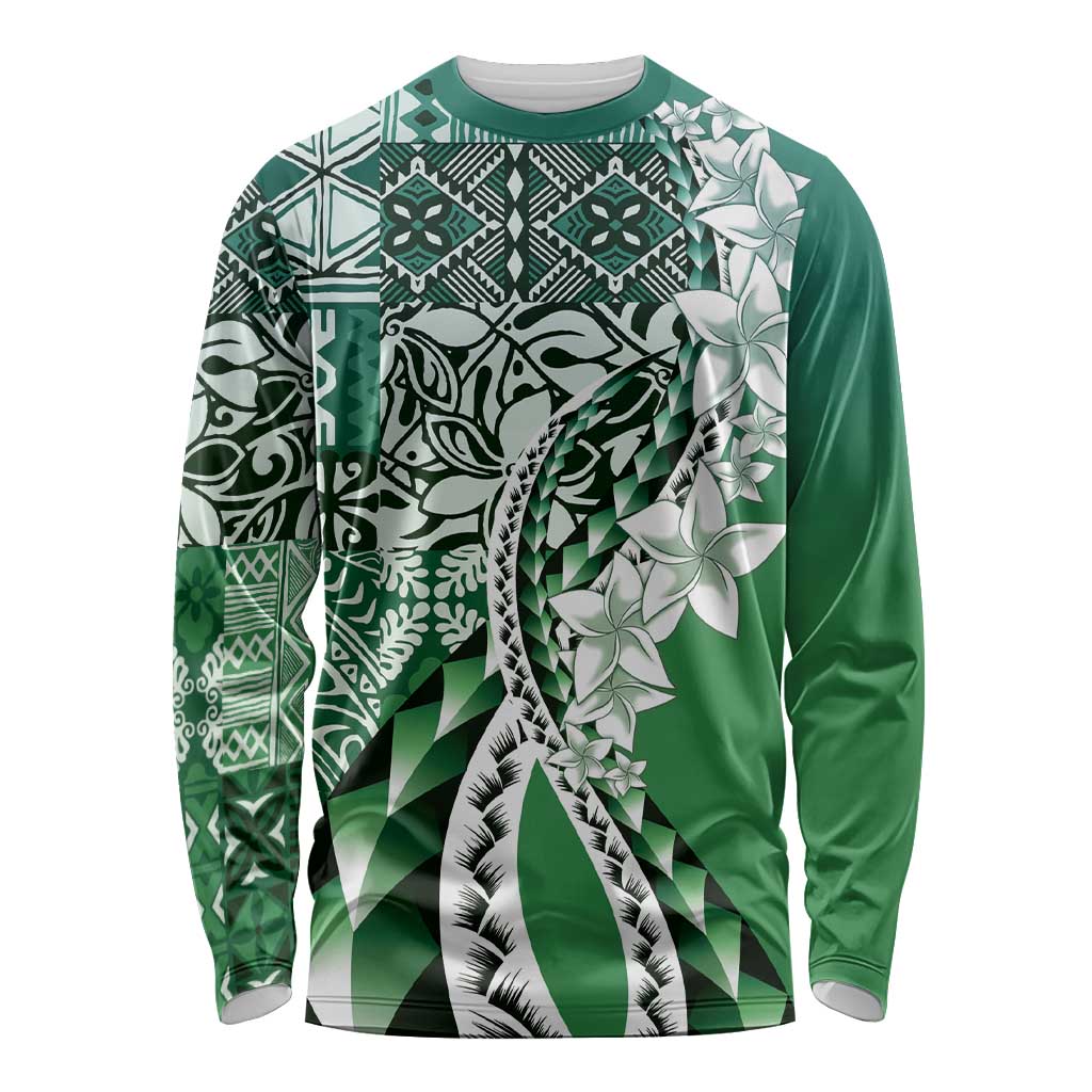 Aloha Vintage Plumeria Hawaiian Tapa Pattern Long Sleeve Shirt Green Hawaiian Tapa Pattern - Polynesian Pride