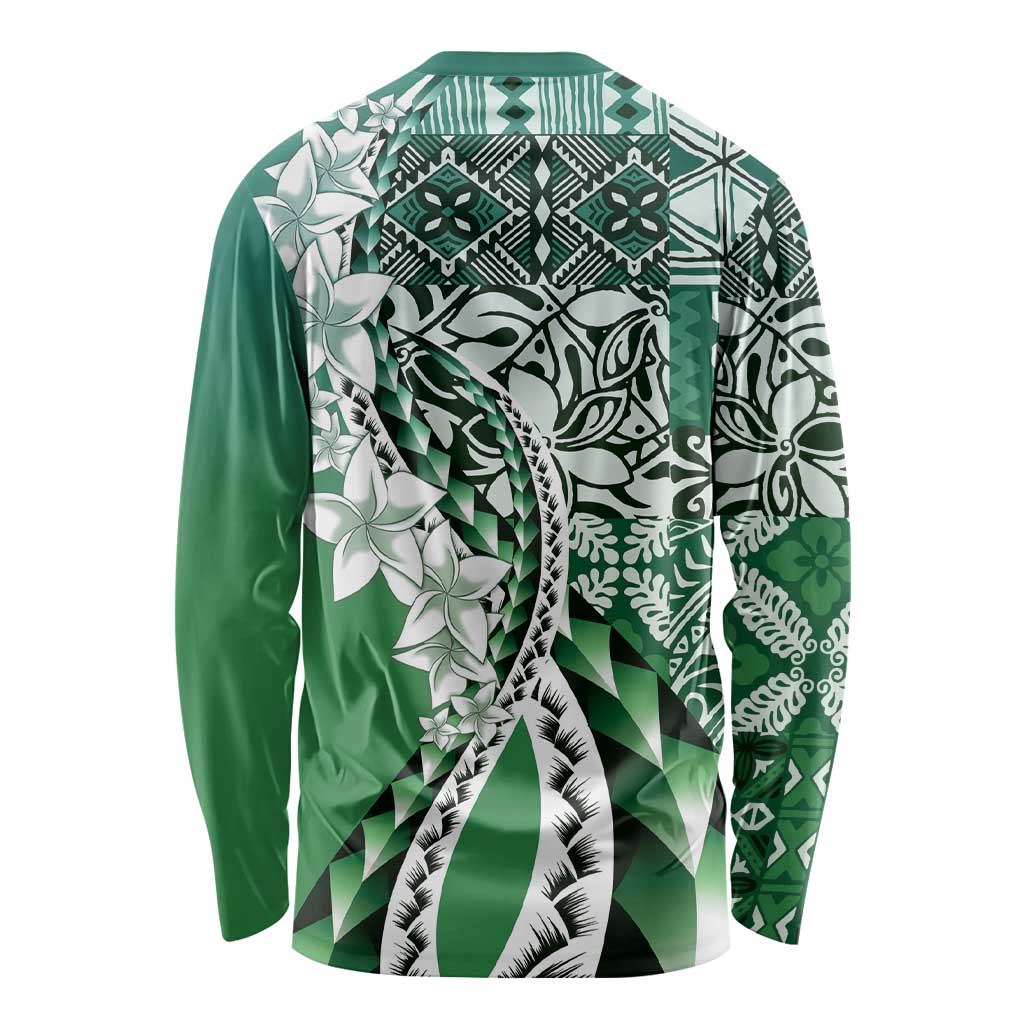 Aloha Vintage Plumeria Hawaiian Tapa Pattern Long Sleeve Shirt Green Hawaiian Tapa Pattern - Polynesian Pride