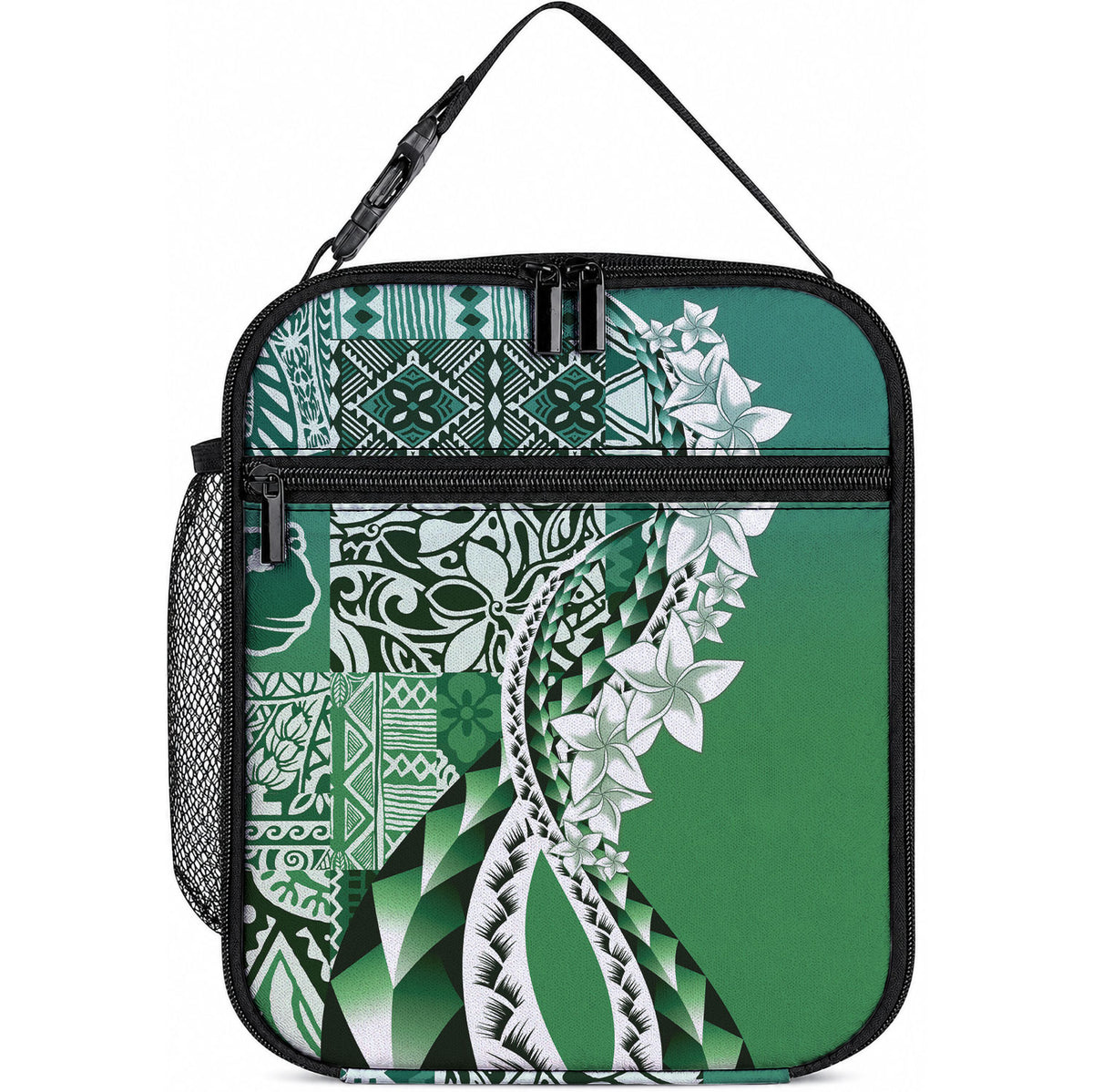 Aloha Vintage Plumeria Hawaiian Tapa Pattern Lunch Bag Green Hawaiian Tapa Pattern LT9 10.2 × 8.3 × 4.3 inch Green - Polynesian Pride