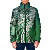 Aloha Vintage Plumeria Hawaiian Tapa Pattern Padded Jacket Green Hawaiian Tapa Pattern - Polynesian Pride