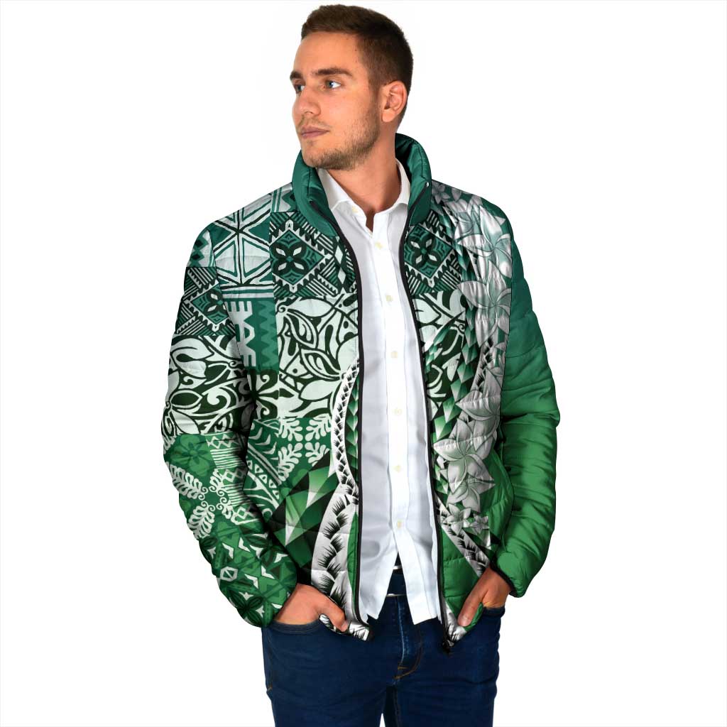 Aloha Vintage Plumeria Hawaiian Tapa Pattern Padded Jacket Green Hawaiian Tapa Pattern - Polynesian Pride