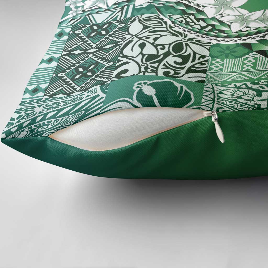 Aloha Vintage Plumeria Hawaiian Tapa Pattern Pillow Cover Green Hawaiian Tapa Pattern - Polynesian Pride