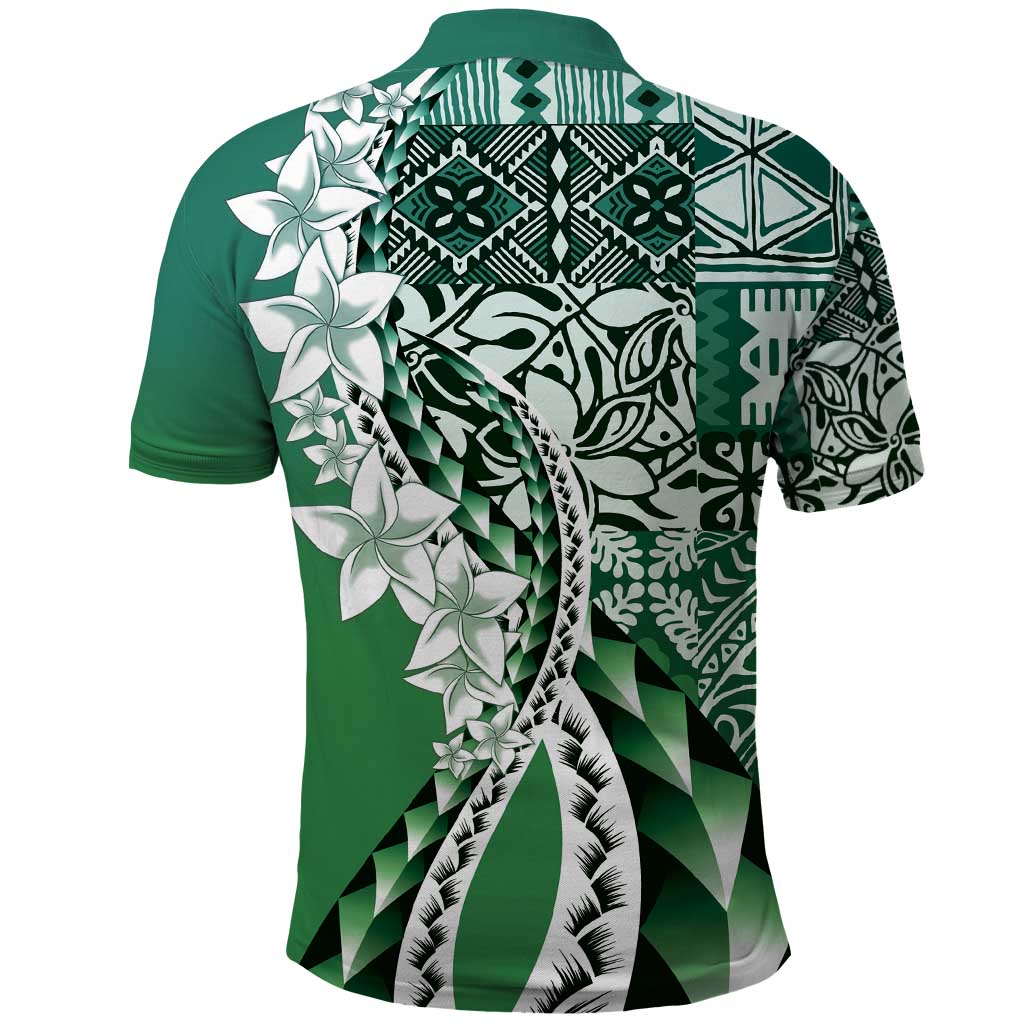 Aloha Vintage Plumeria Hawaiian Tapa Pattern Polo Shirt Green Hawaiian Tapa Pattern - Polynesian Pride