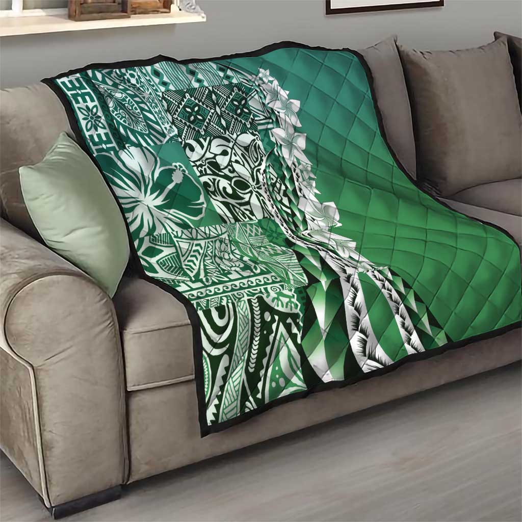 Aloha Vintage Plumeria Hawaiian Tapa Pattern Quilt Green Hawaiian Tapa Pattern - Polynesian Pride