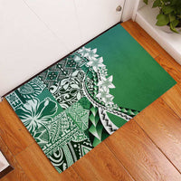 Aloha Vintage Plumeria Hawaiian Tapa Pattern Rubber Doormat Green Hawaiian Tapa Pattern - Polynesian Pride