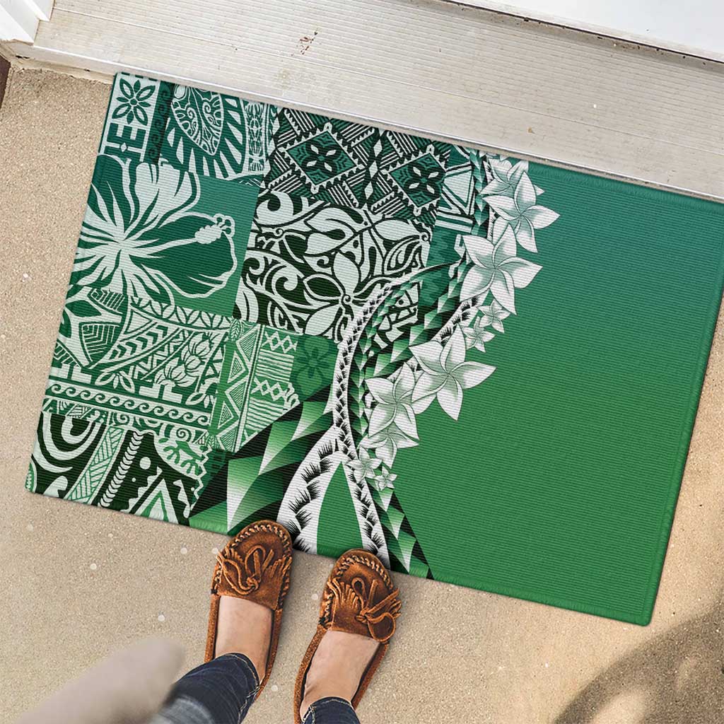 Aloha Vintage Plumeria Hawaiian Tapa Pattern Rubber Doormat Green Hawaiian Tapa Pattern - Polynesian Pride