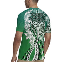 Aloha Vintage Plumeria Hawaiian Tapa Pattern Rugby Jersey Green Hawaiian Tapa Pattern - Polynesian Pride