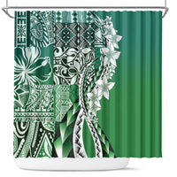 Aloha Vintage Plumeria Hawaiian Tapa Pattern Shower Curtain Green Hawaiian Tapa Pattern - Polynesian Pride