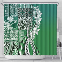 Aloha Vintage Plumeria Hawaiian Tapa Pattern Shower Curtain Green Hawaiian Tapa Pattern - Polynesian Pride