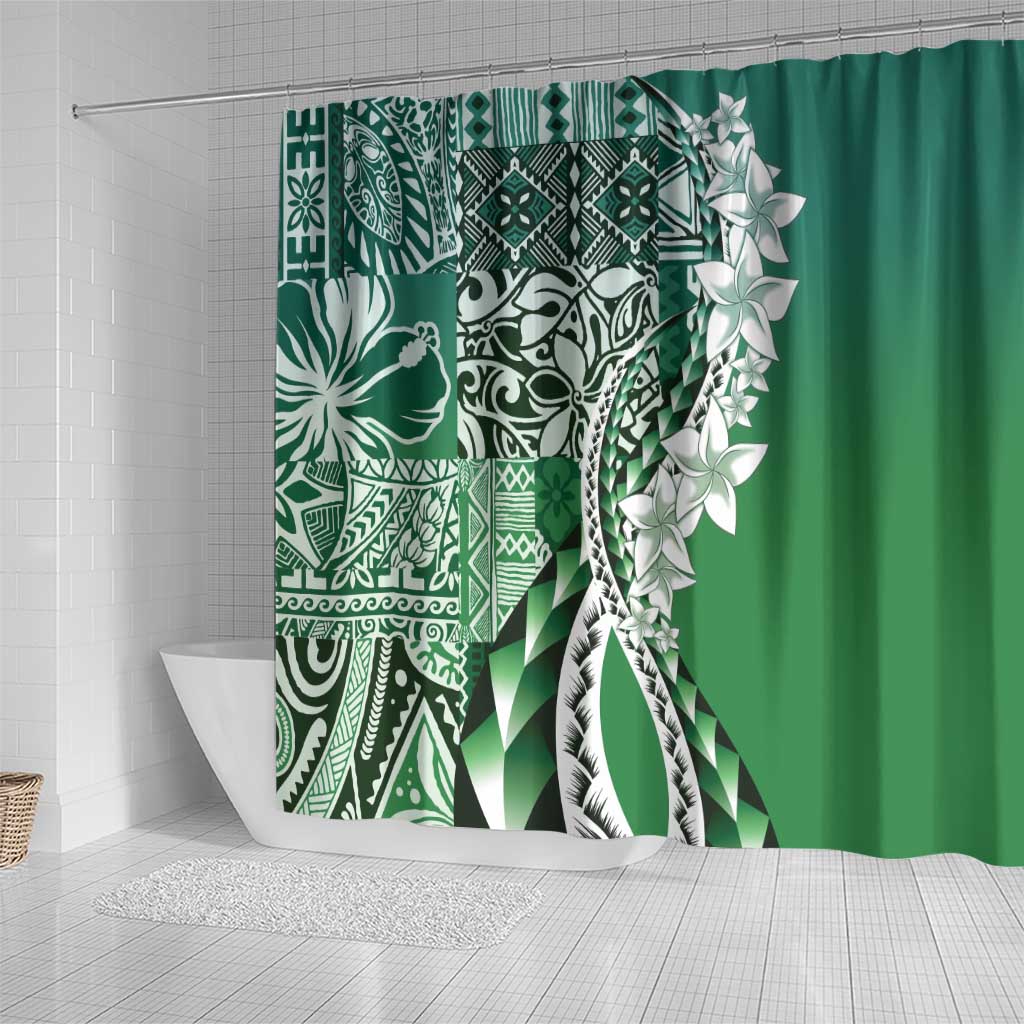 Aloha Vintage Plumeria Hawaiian Tapa Pattern Shower Curtain Green Hawaiian Tapa Pattern - Polynesian Pride