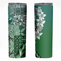 Aloha Vintage Plumeria Hawaiian Tapa Pattern Skinny Tumbler Green Hawaiian Tapa Pattern - Polynesian Pride