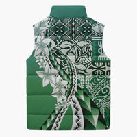 Aloha Vintage Plumeria Hawaiian Tapa Pattern Sleeveless Puffer Jacket Green Hawaiian Tapa Pattern - Polynesian Pride