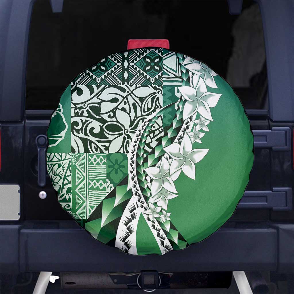 Aloha Vintage Plumeria Hawaiian Tapa Pattern Spare Tire Cover Green Hawaiian Tapa Pattern - Polynesian Pride