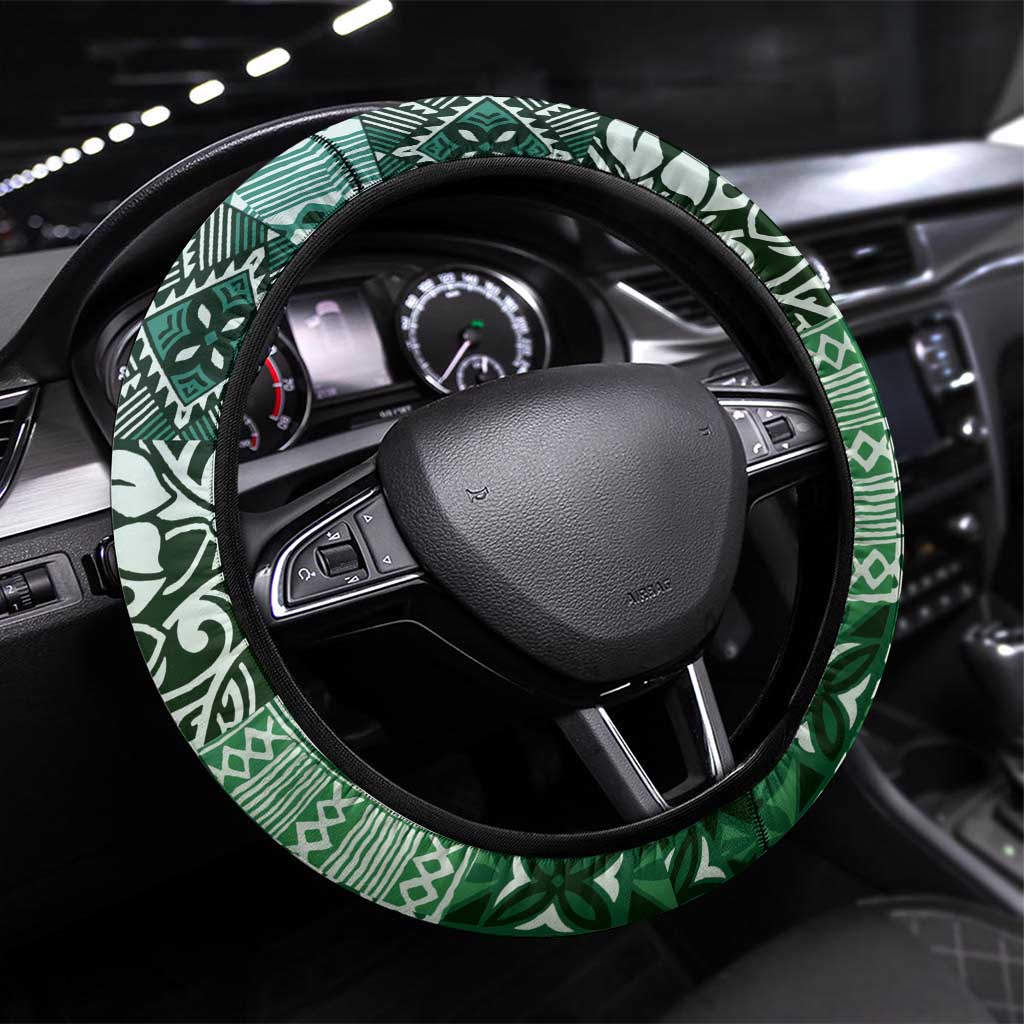 Aloha Vintage Plumeria Hawaiian Tapa Pattern Steering Wheel Cover Green Hawaiian Tapa Pattern - Polynesian Pride