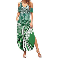 Aloha Vintage Plumeria Hawaiian Tapa Pattern Summer Maxi Dress Green Hawaiian Tapa Pattern - Polynesian Pride