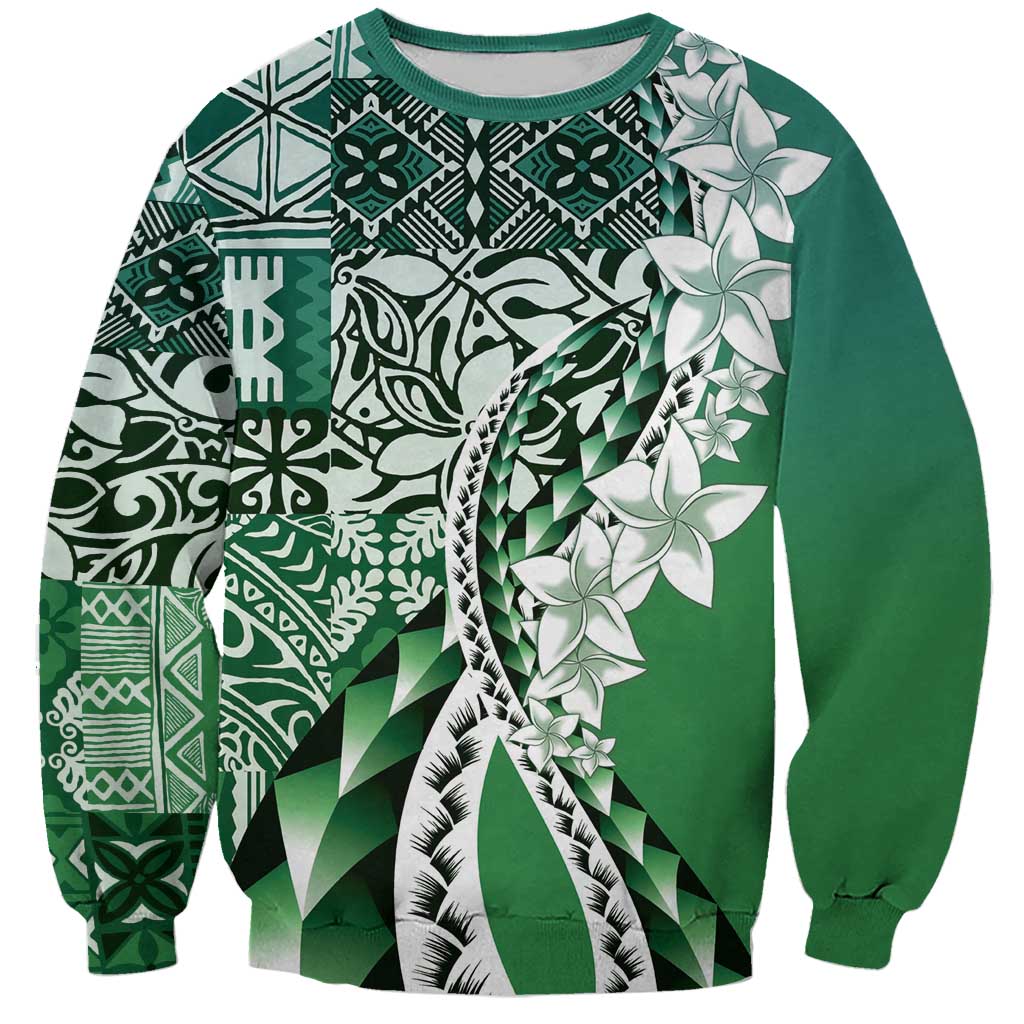Aloha Vintage Plumeria Hawaiian Tapa Pattern Sweatshirt Green Hawaiian Tapa Pattern - Polynesian Pride