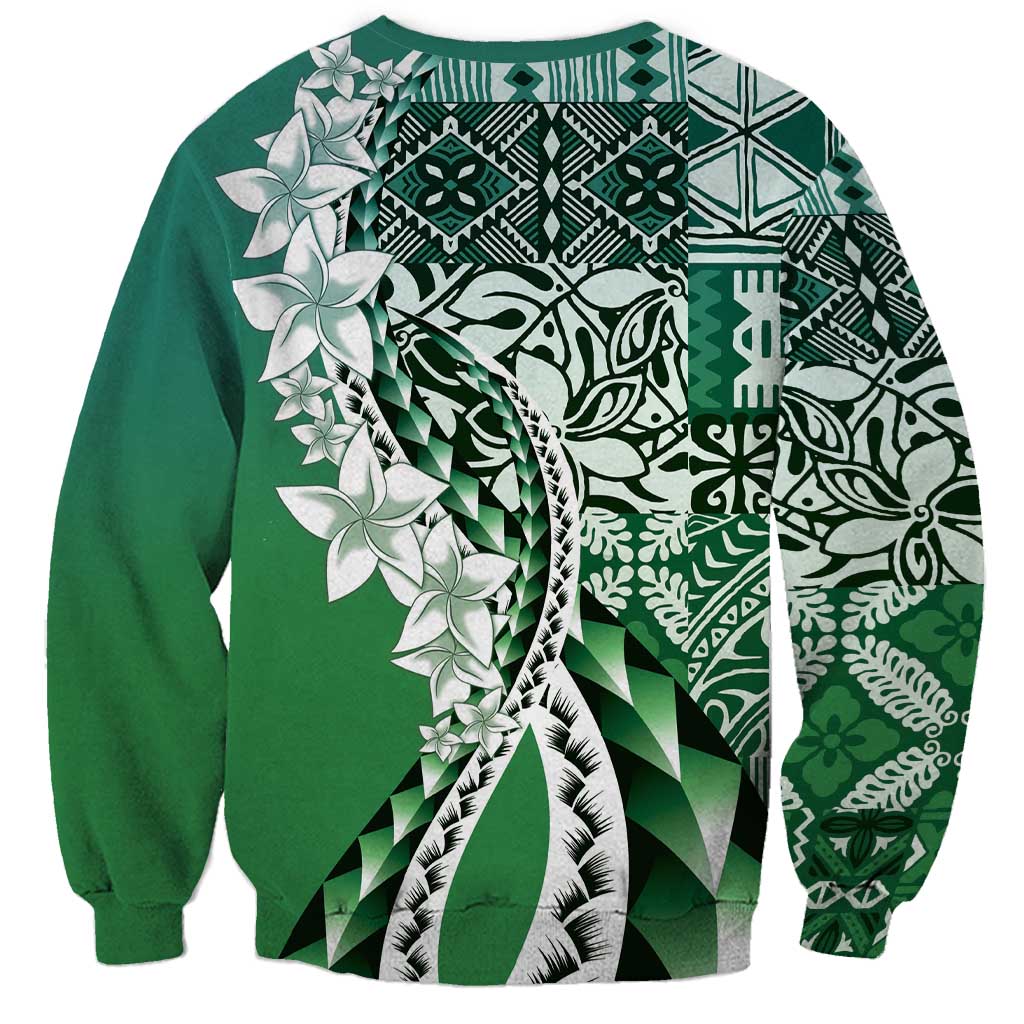 Aloha Vintage Plumeria Hawaiian Tapa Pattern Sweatshirt Green Hawaiian Tapa Pattern - Polynesian Pride