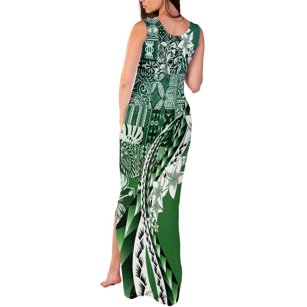 Aloha Vintage Plumeria Hawaiian Tapa Pattern Tank Maxi Dress Green Hawaiian Tapa Pattern - Polynesian Pride