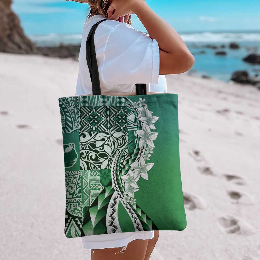 Aloha Vintage Plumeria Hawaiian Tapa Pattern Tote Bag Green Hawaiian Tapa Pattern - Polynesian Pride