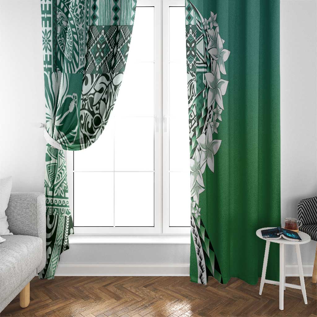 Aloha Vintage Plumeria Hawaiian Tapa Pattern Window Curtain Green Hawaiian Tapa Pattern - Polynesian Pride