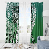 Aloha Vintage Plumeria Hawaiian Tapa Pattern Window Curtain Green Hawaiian Tapa Pattern - Polynesian Pride