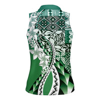 Aloha Vintage Plumeria Hawaiian Tapa Pattern Women Sleeveless Polo Shirt Green Hawaiian Tapa Pattern - Polynesian Pride