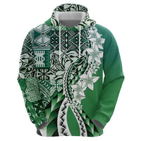 Aloha Vintage Plumeria Hawaiian Tapa Pattern Zip Hoodie Green Hawaiian Tapa Pattern - Polynesian Pride