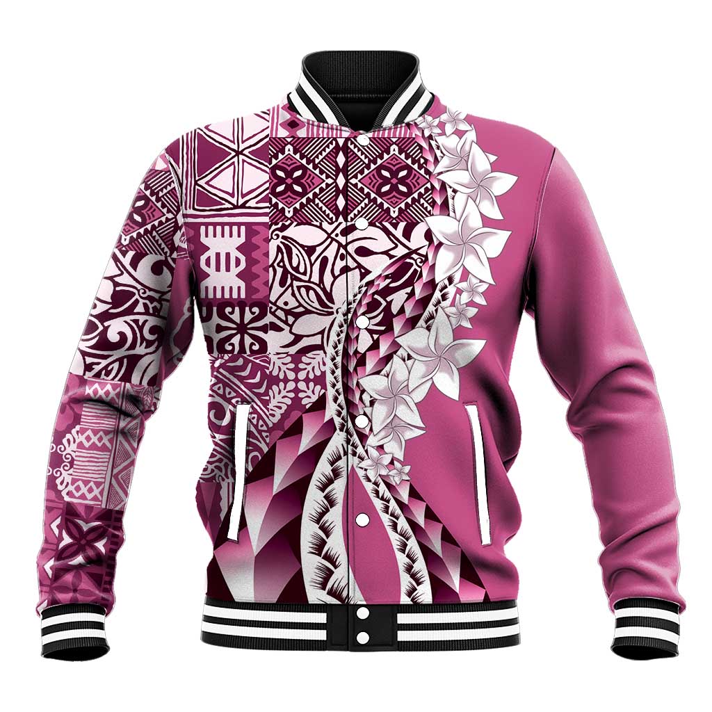 Aloha Vintage Plumeria Hawaiian Tapa Pattern Baseball Jacket Pink Hawaiian Tapa Pattern - Polynesian Pride