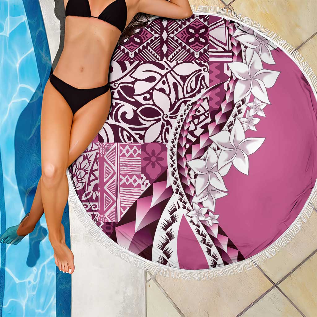 Aloha Vintage Plumeria Hawaiian Tapa Pattern Beach Blanket Pink Hawaiian Tapa Pattern - Polynesian Pride