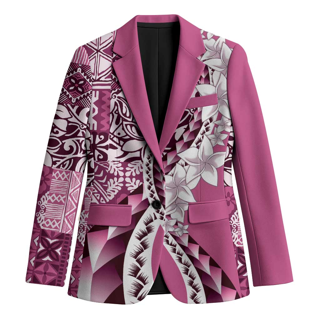 Aloha Vintage Plumeria Hawaiian Tapa Pattern Blazer Pink Hawaiian Tapa Pattern - Polynesian Pride