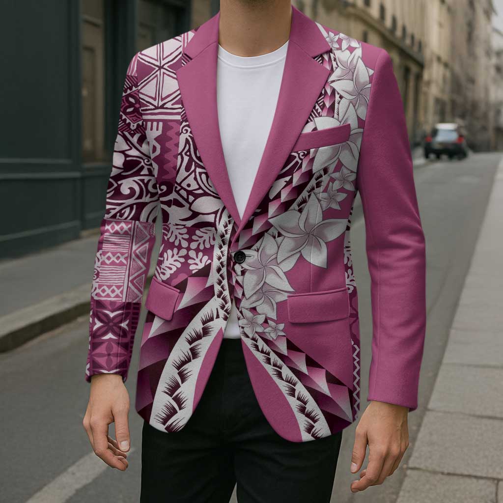 Aloha Vintage Plumeria Hawaiian Tapa Pattern Blazer Pink Hawaiian Tapa Pattern - Polynesian Pride