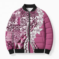 Aloha Vintage Plumeria Hawaiian Tapa Pattern Bomber Puffer Jacket Pink Hawaiian Tapa Pattern - Polynesian Pride