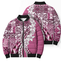 Aloha Vintage Plumeria Hawaiian Tapa Pattern Bomber Puffer Jacket Pink Hawaiian Tapa Pattern - Polynesian Pride