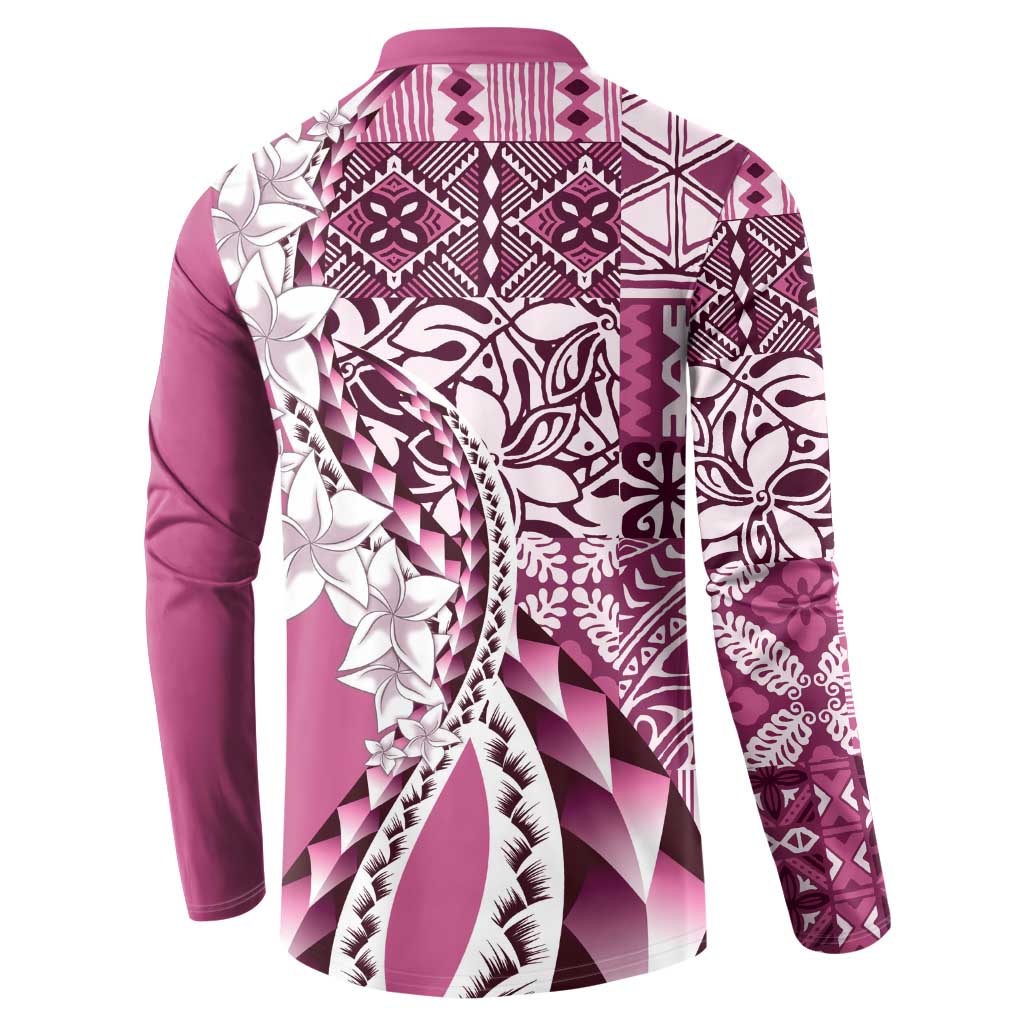 Aloha Vintage Plumeria Hawaiian Tapa Pattern Button Sweatshirt Pink Hawaiian Tapa Pattern - Polynesian Pride