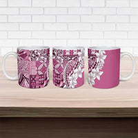Aloha Vintage Plumeria Hawaiian Tapa Pattern Ceramic Mug Pink Hawaiian Tapa Pattern - Polynesian Pride