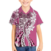 Aloha Vintage Plumeria Hawaiian Tapa Pattern Family Matching Long Sleeve Bodycon Dress and Hawaiian Shirt Pink Hawaiian Tapa Pattern LT9 Son's Shirt Pink - Polynesian Pride