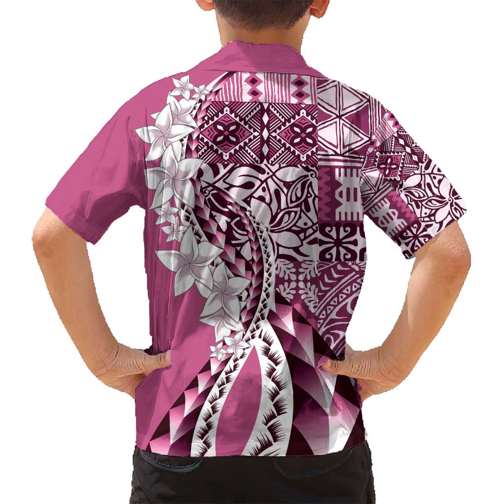 Aloha Vintage Plumeria Hawaiian Tapa Pattern Family Matching Puletasi and Hawaiian Shirt Pink Hawaiian Tapa Pattern LT9 - Polynesian Pride