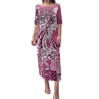 Aloha Vintage Plumeria Hawaiian Tapa Pattern Family Matching Puletasi and Hawaiian Shirt Pink Hawaiian Tapa Pattern LT9 Mom's Dress Pink - Polynesian Pride