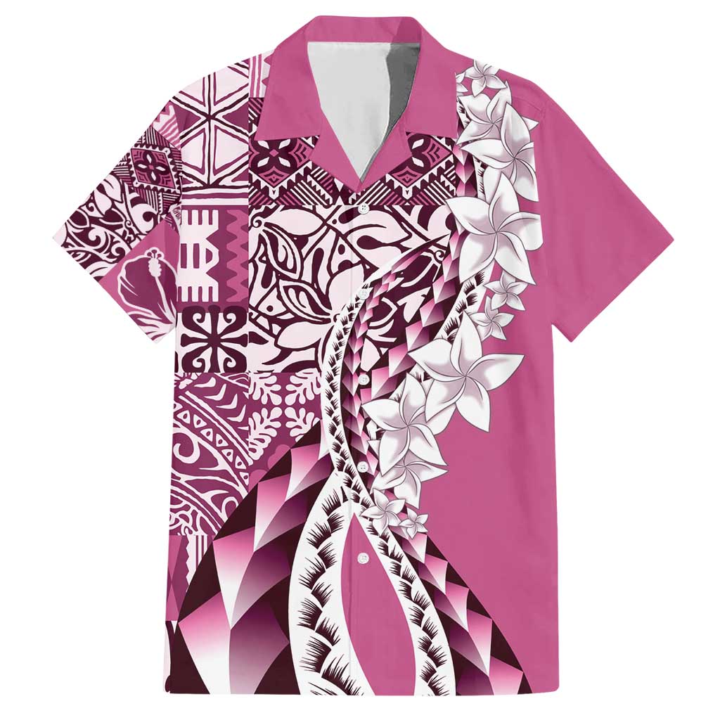 Aloha Vintage Plumeria Hawaiian Tapa Pattern Family Matching Short Sleeve Bodycon Dress and Hawaiian Shirt Pink Hawaiian Tapa Pattern LT9 Dad's Shirt - Short Sleeve Pink - Polynesian Pride